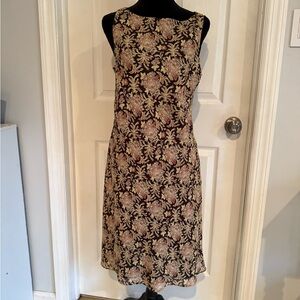 Ann Taylor Black and Cream Floral Midi Dress